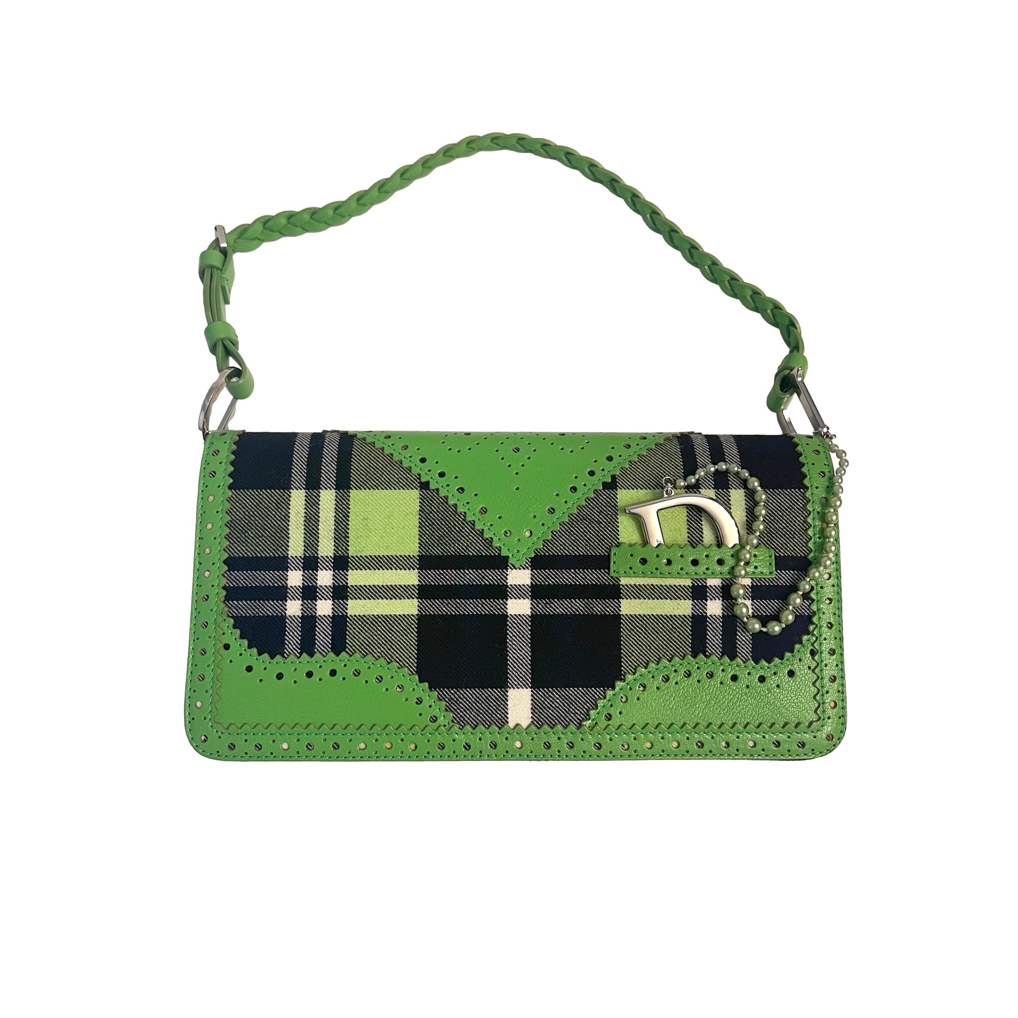 Dior Green Plaid Braided Shoulder Bag - Handbags