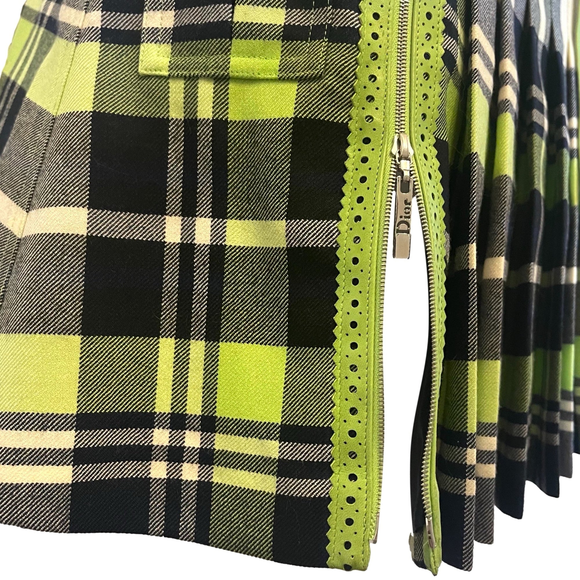 Dior Green Plaid Pleated Skirt - Apparel