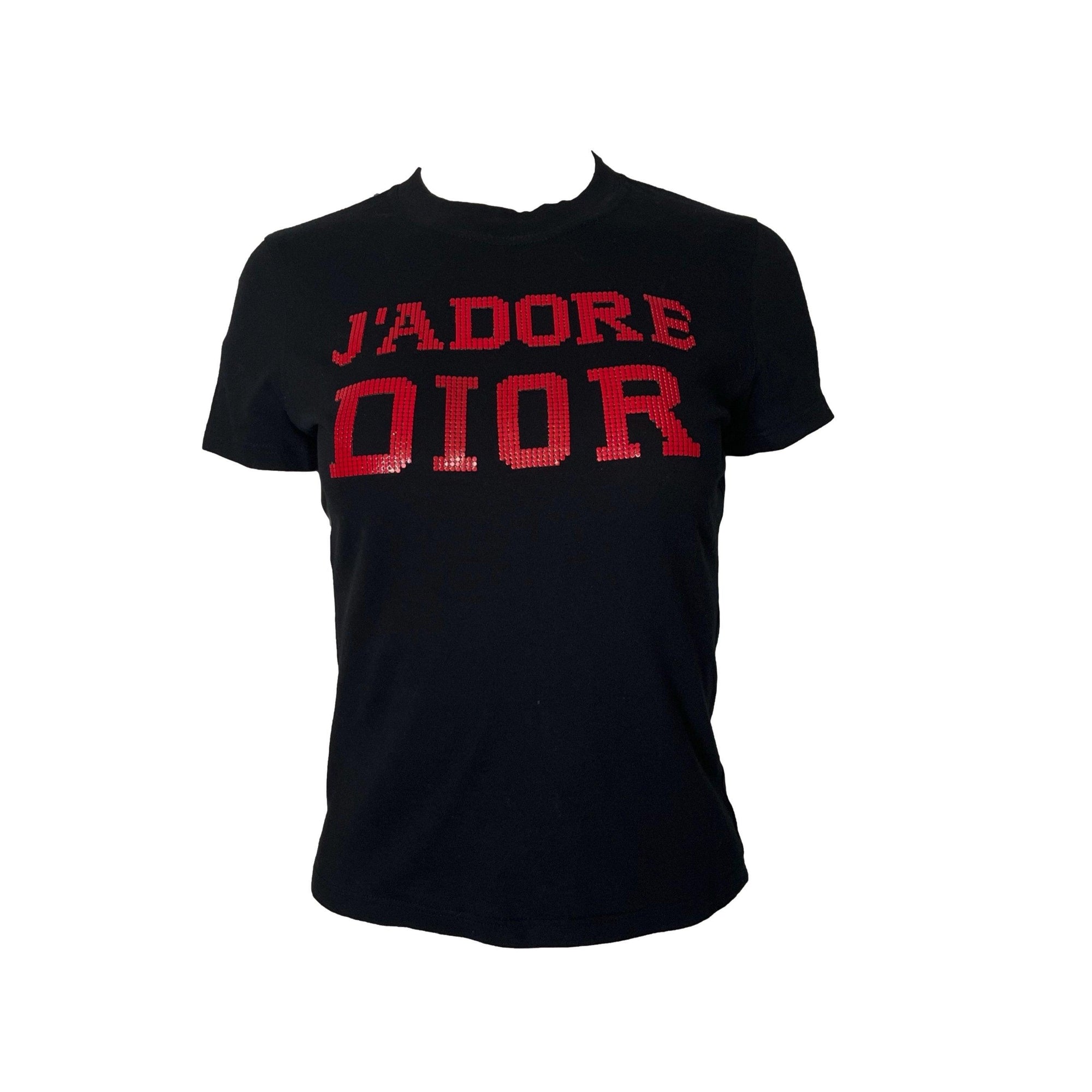 Dior J’Adore Black Red Studded T-Shirt - Apparel