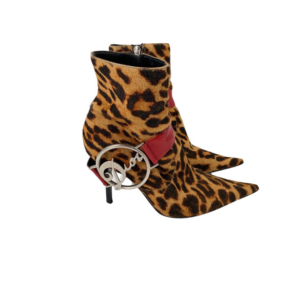 Dior Logo Medallion Cheetah Heeled Boots - Shoes