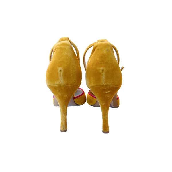 Dior Mustard Velvet Pom Pom Heels - Shoes