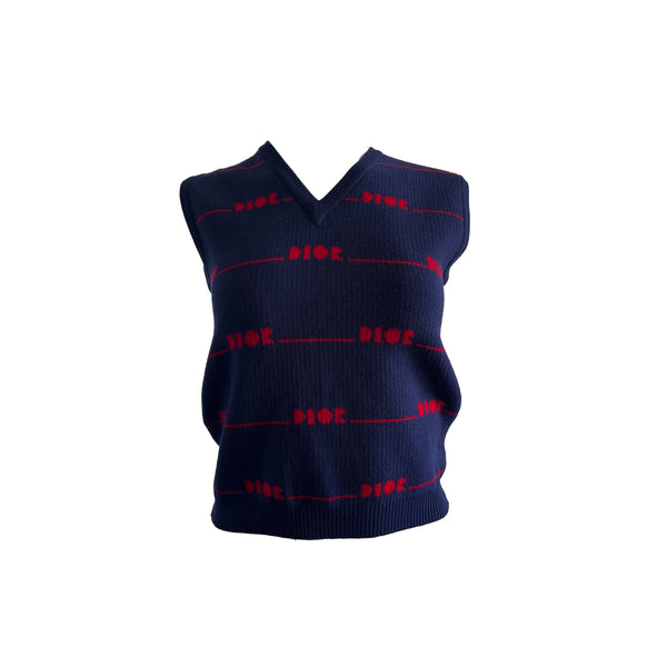 Dior Navy Logo Knit Sweater Vest - Apparel