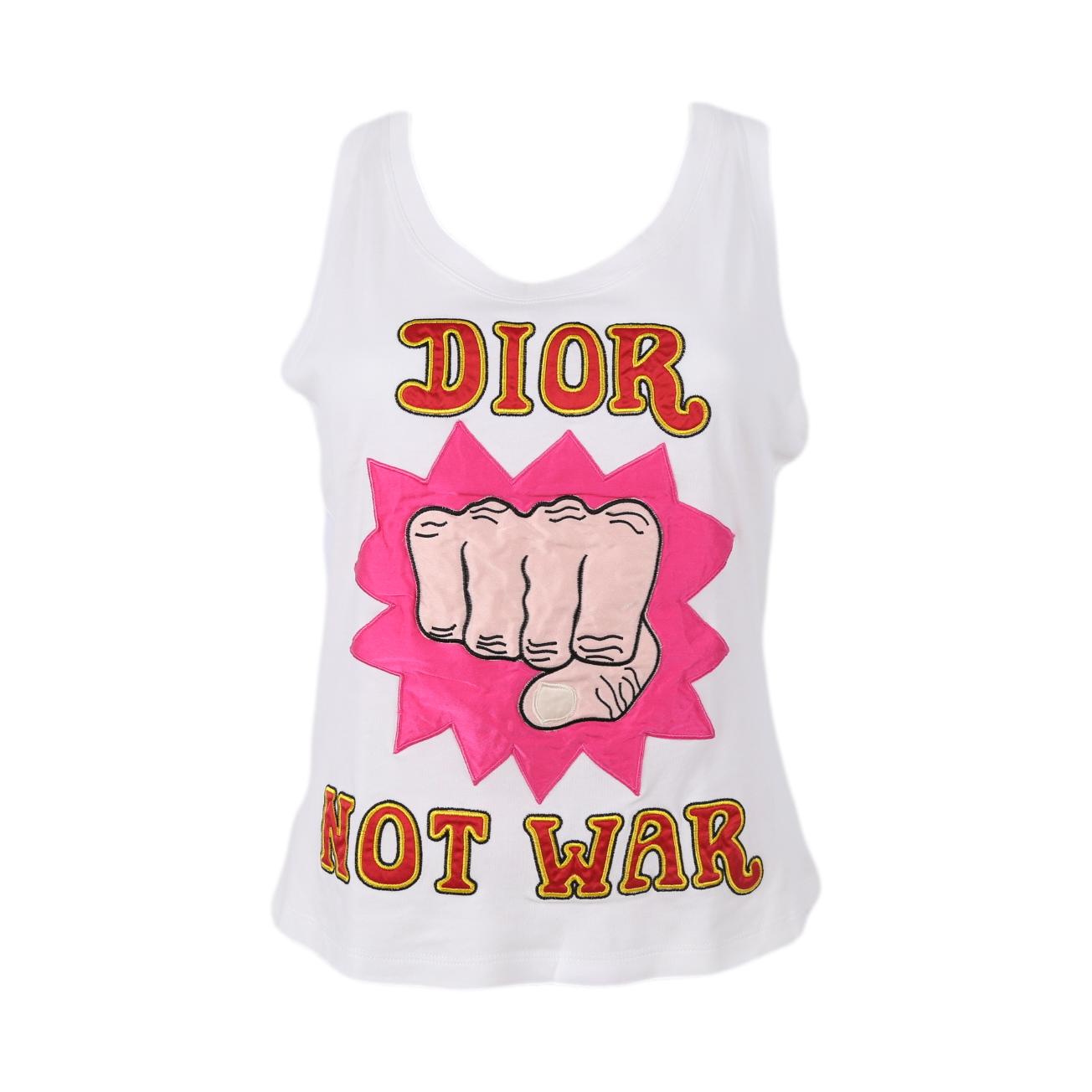 Dior ’Not War’ White Embroidered Tank - Apparel