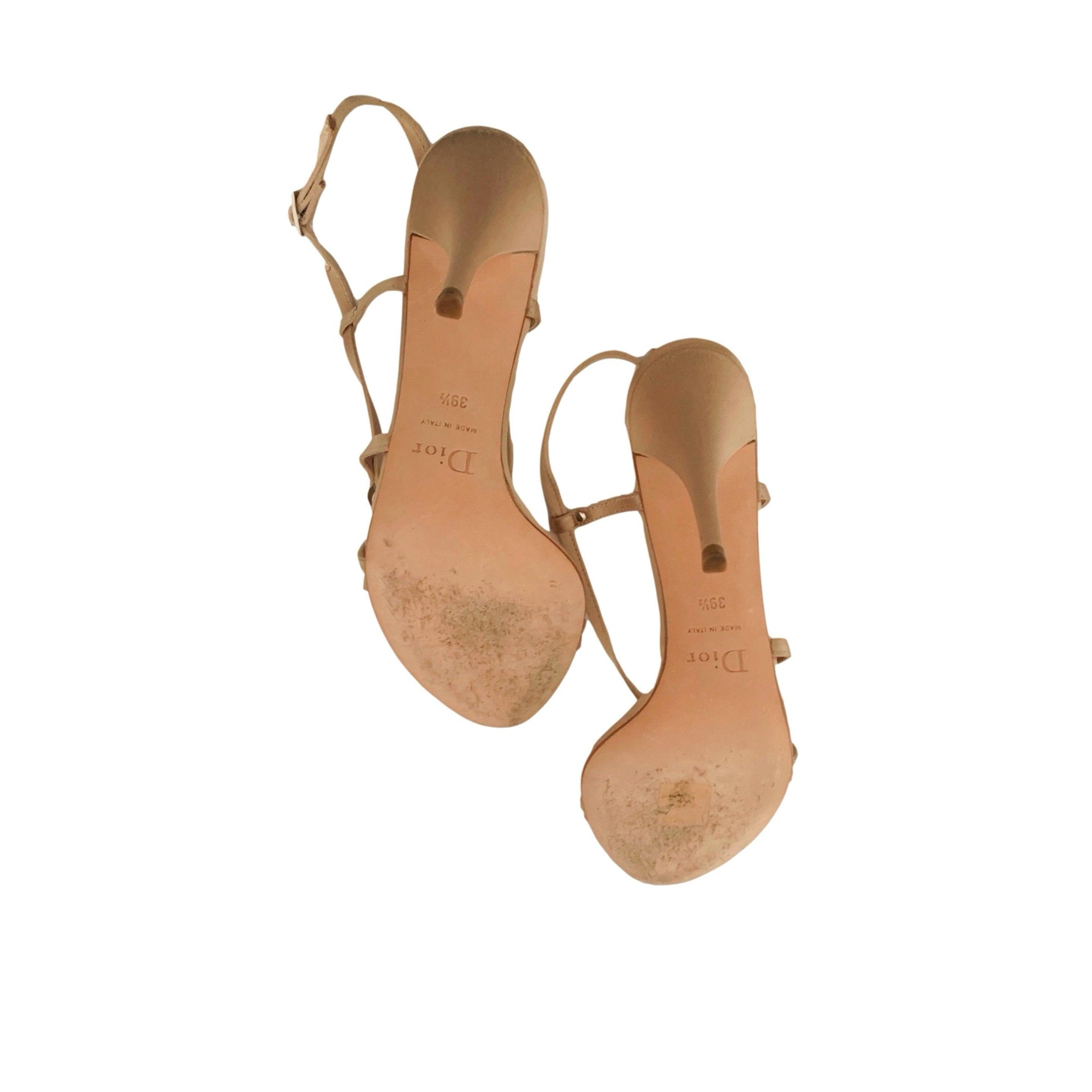 Dior Nude Logo Satin Strappy Heels - Shoes