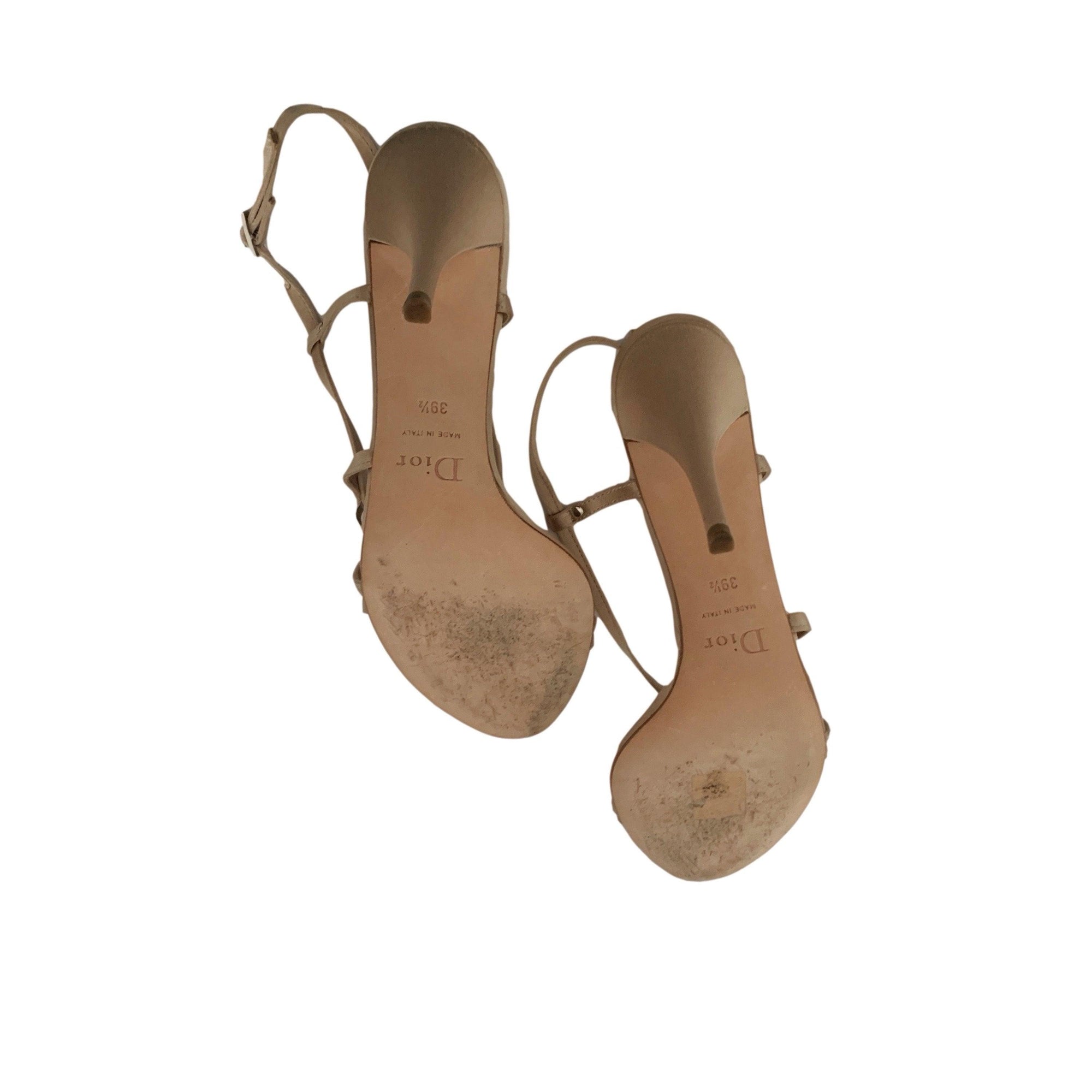 Dior Nude Logo Satin Strappy Heels - Shoes