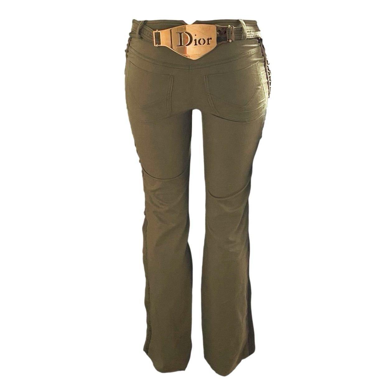 Dior Olive Lace Up Logo Pants - Apparel