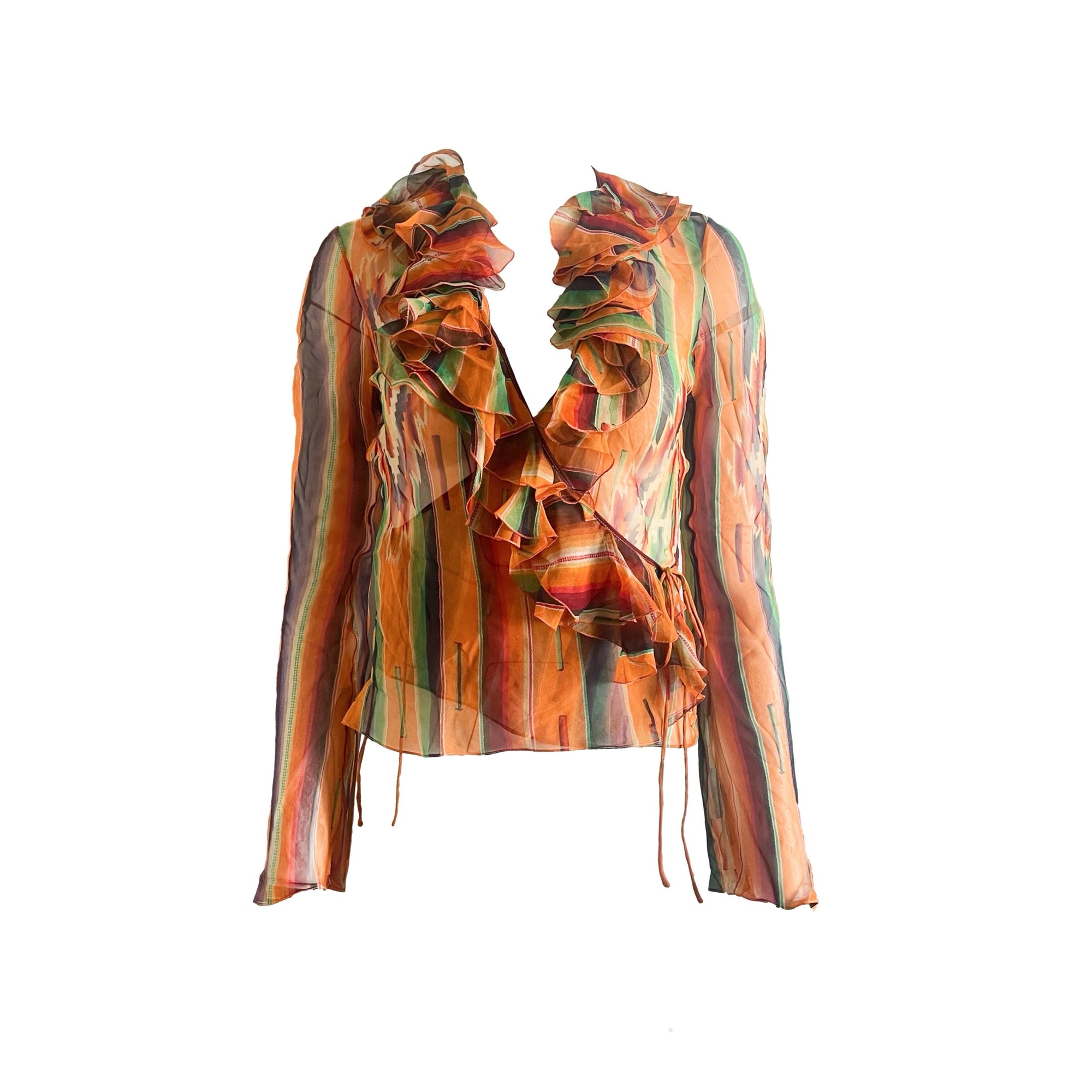 Dior Orange Print Ruffled Top - Apparel