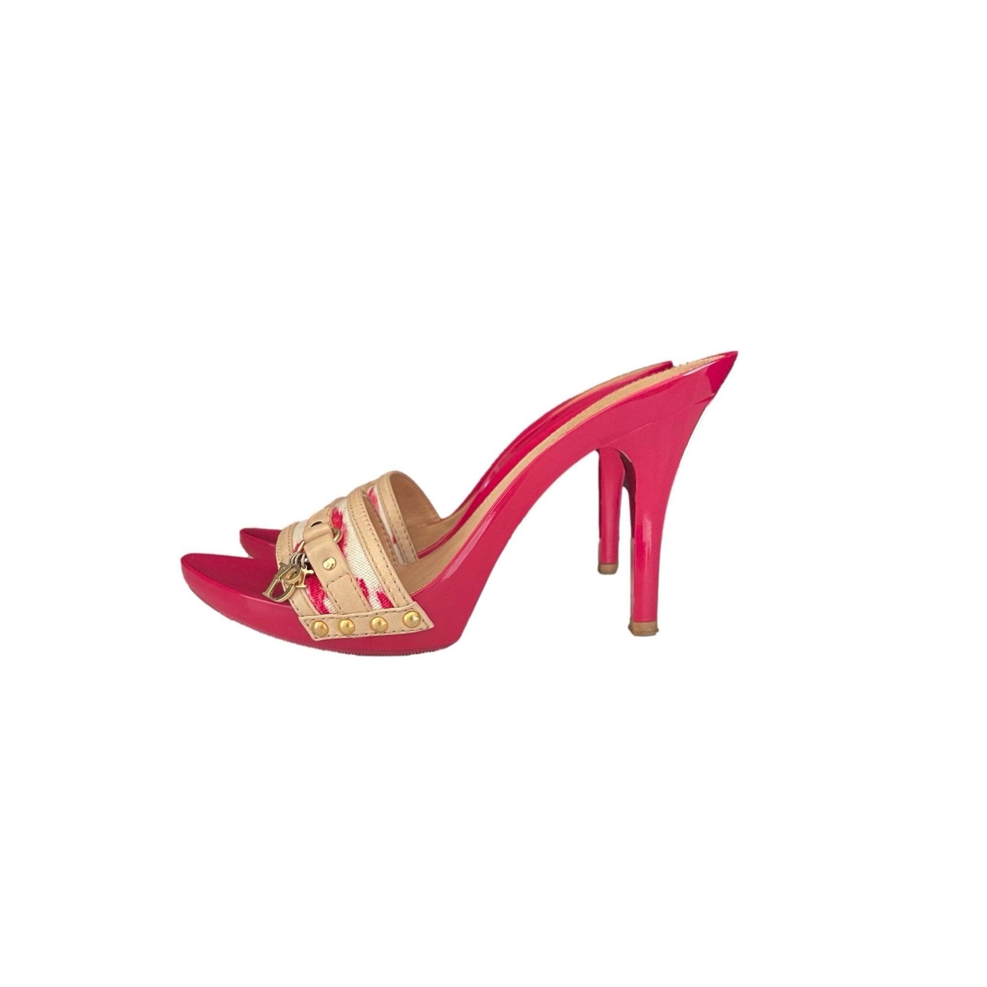 Dior Pink Cheetah Logo Charm Heels - Shoes