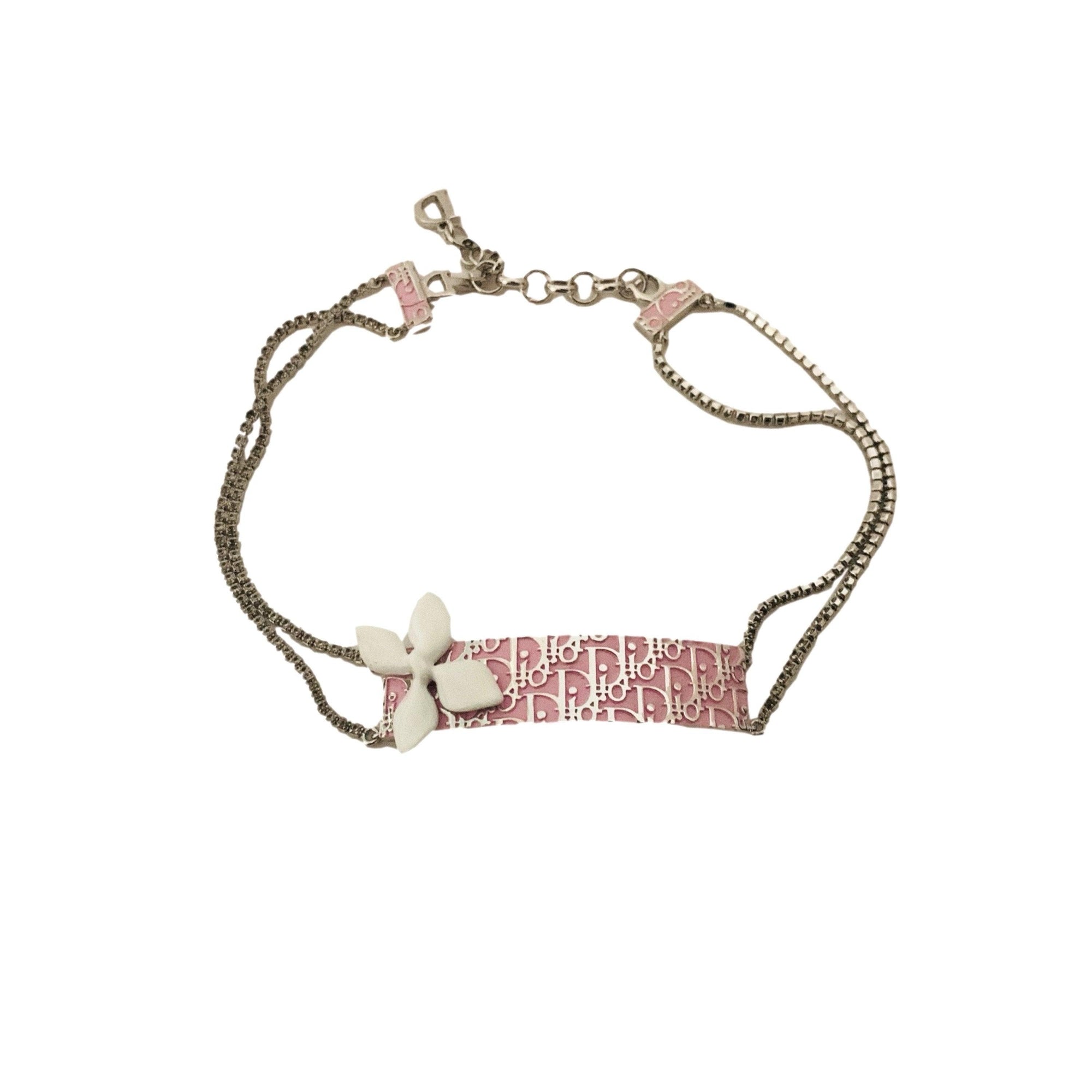 Dior Pink Large Rhinestone Logo Choker - Jewelry