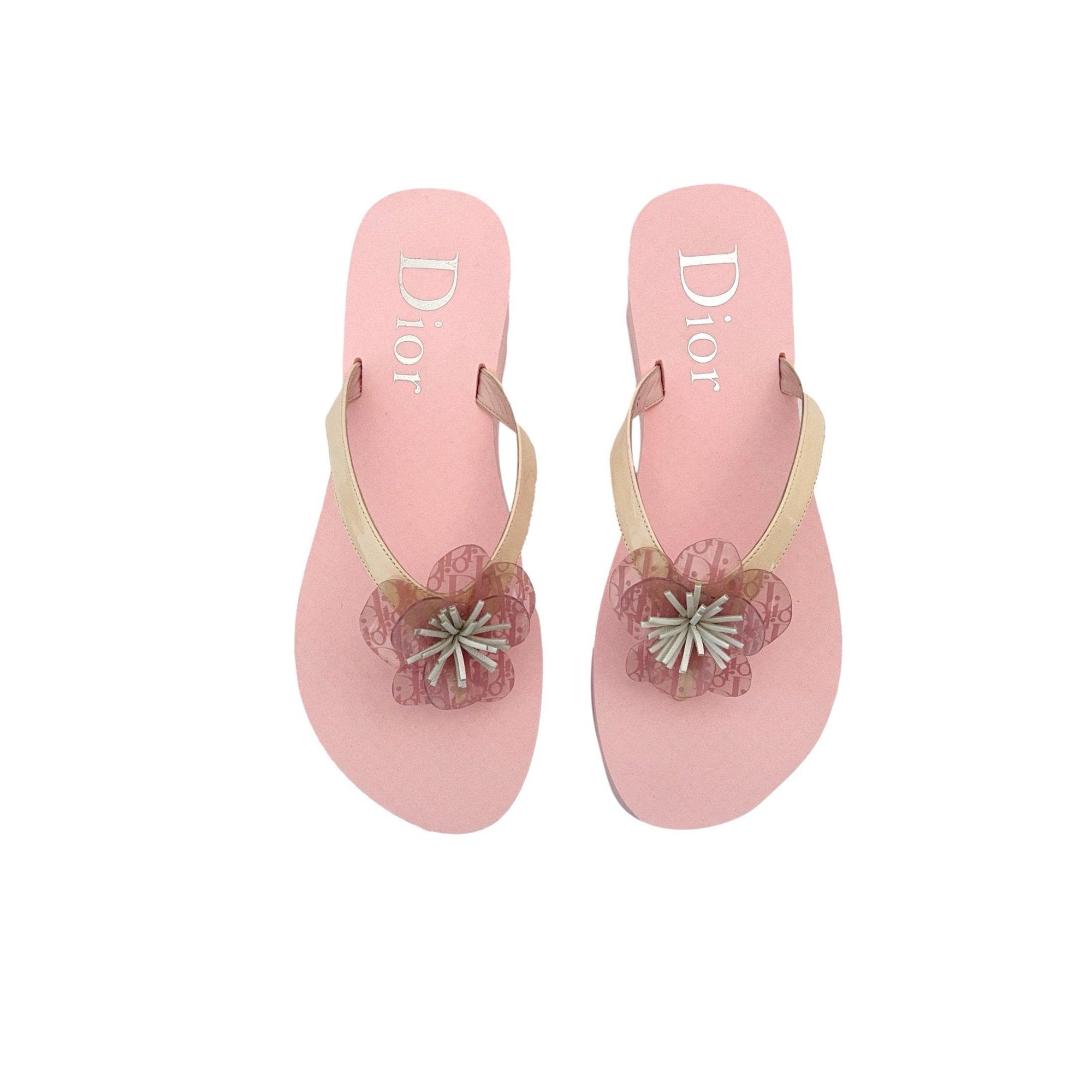 Dior Pink Logo Floral Sandals - Shoes