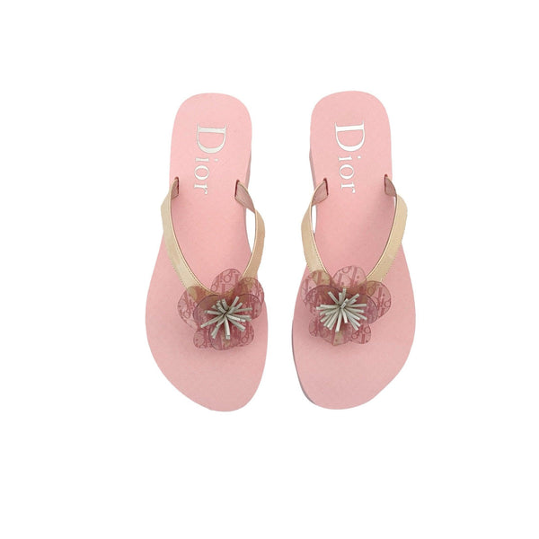 Dior Pink Logo Floral Sandals