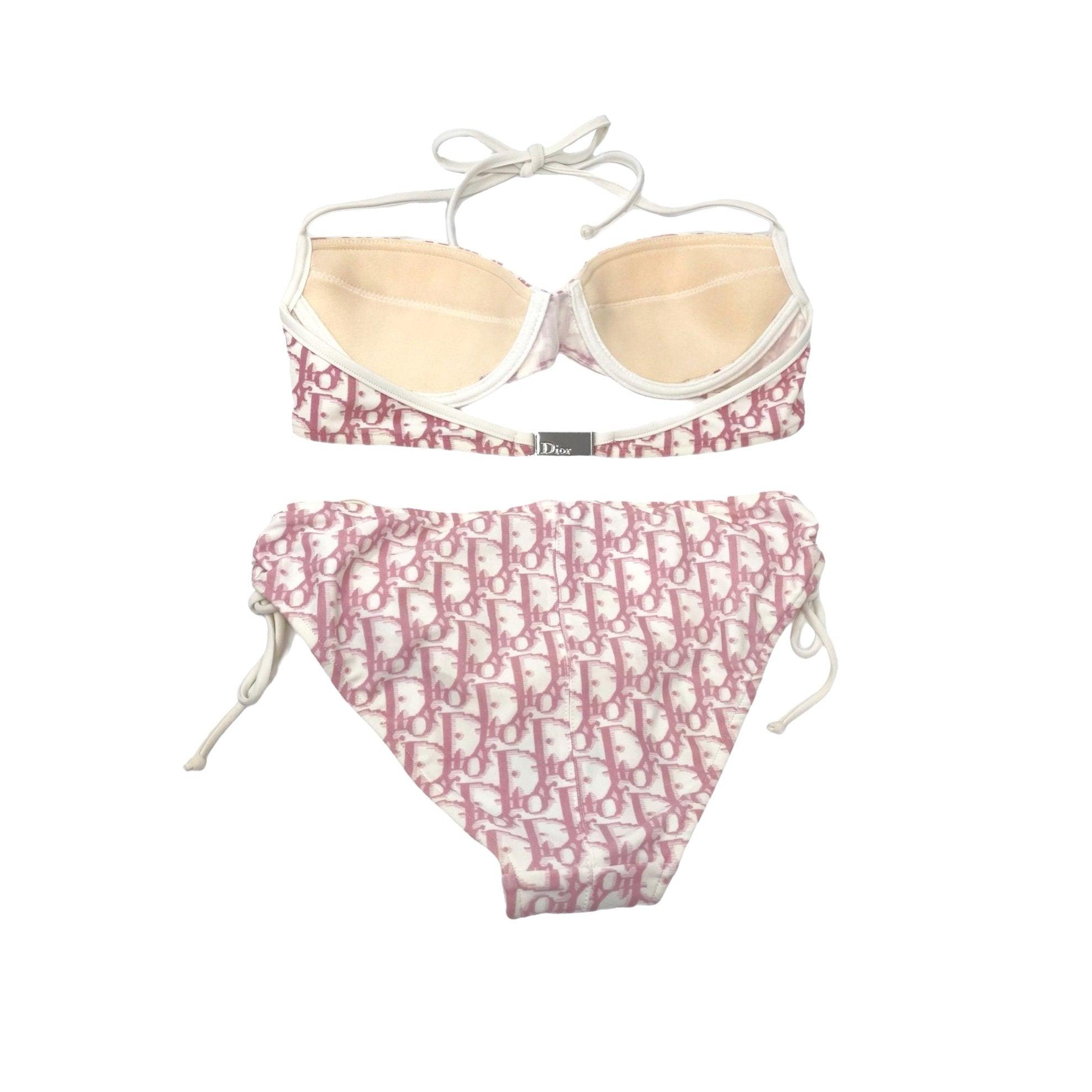 Dior Pink Rhinestone Logo Bikini