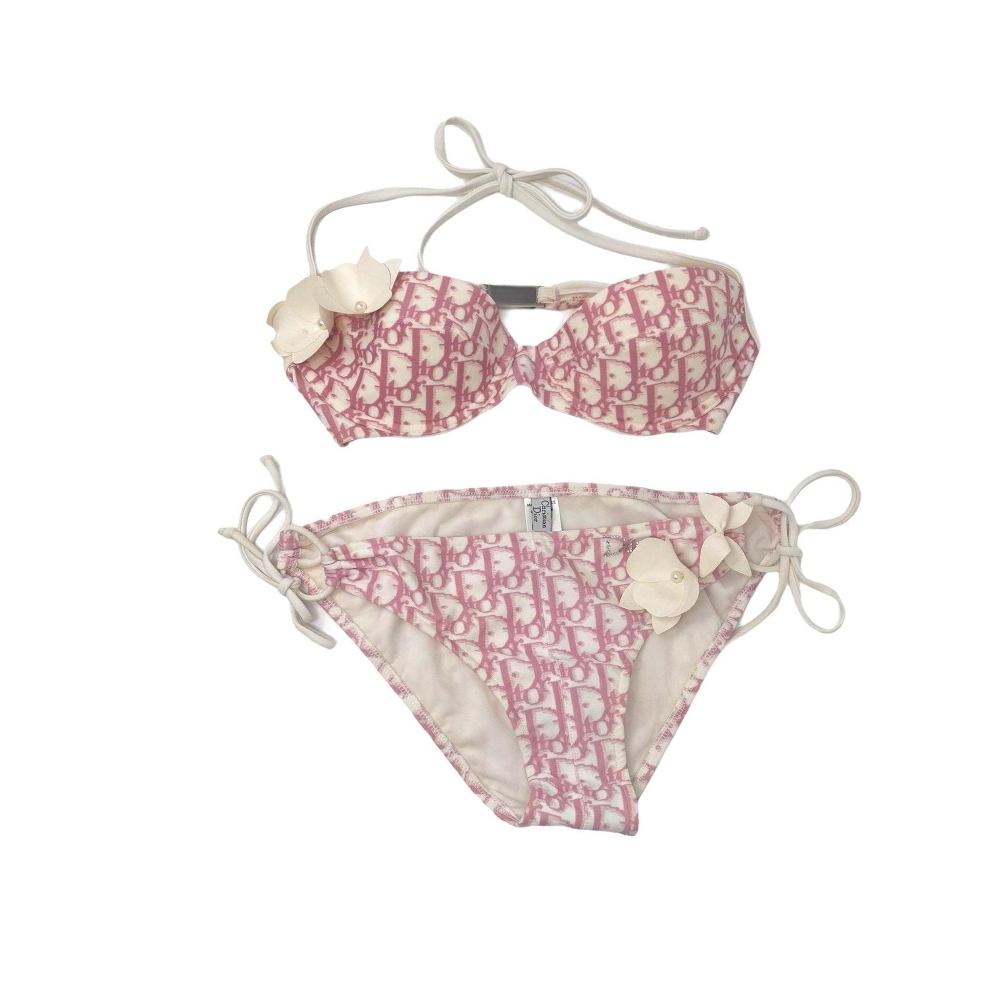 Dior Pink Rhinestone Logo Bikini - Swimwear