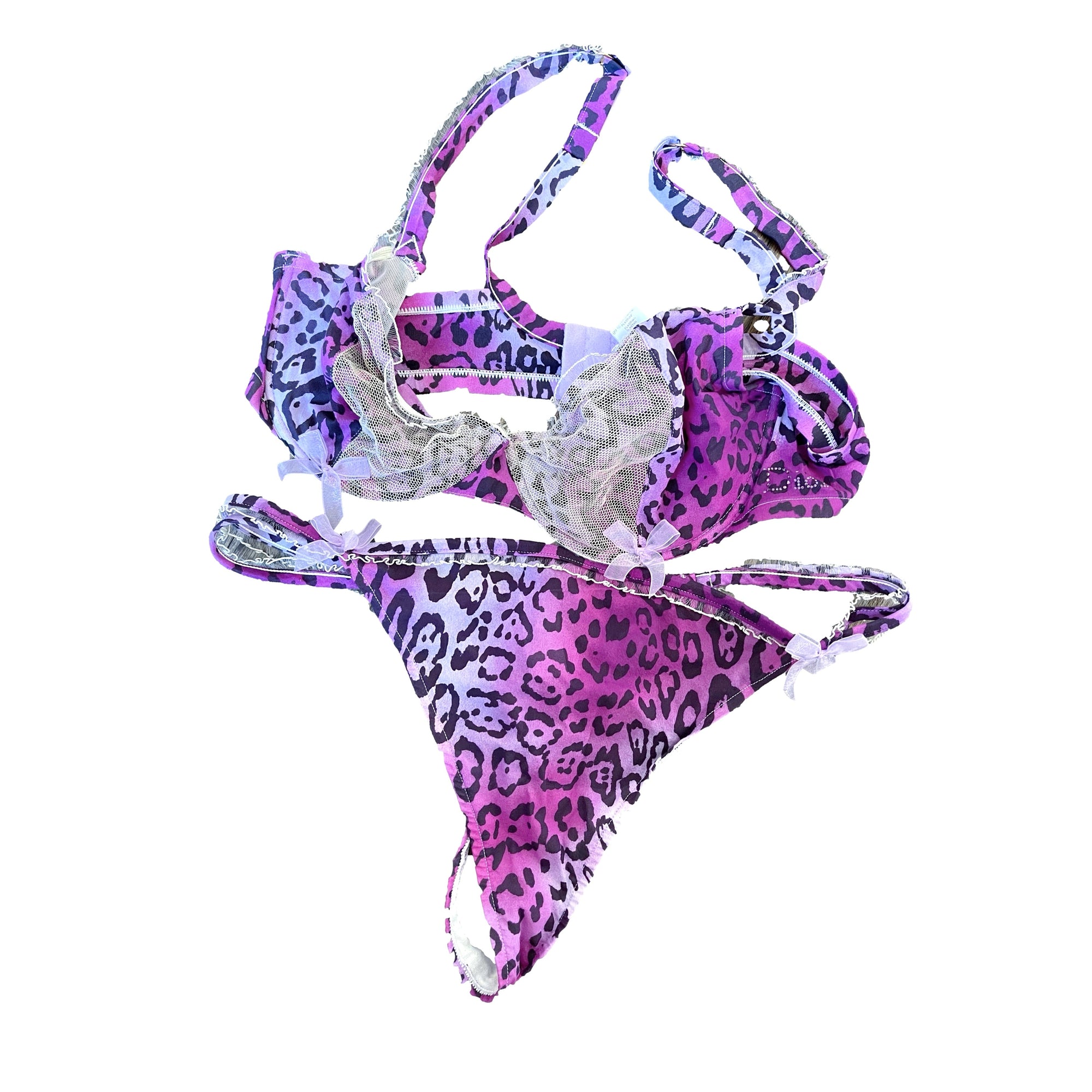 Dior Purple Cheetah Rhinestone Thong Set - Apparel