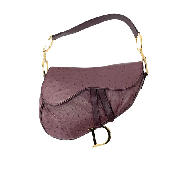 Dior Purple Ostrich Saddle Bag - Handbags