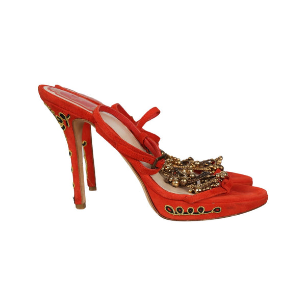Dior Red Embellished Bead Heel - Shoes