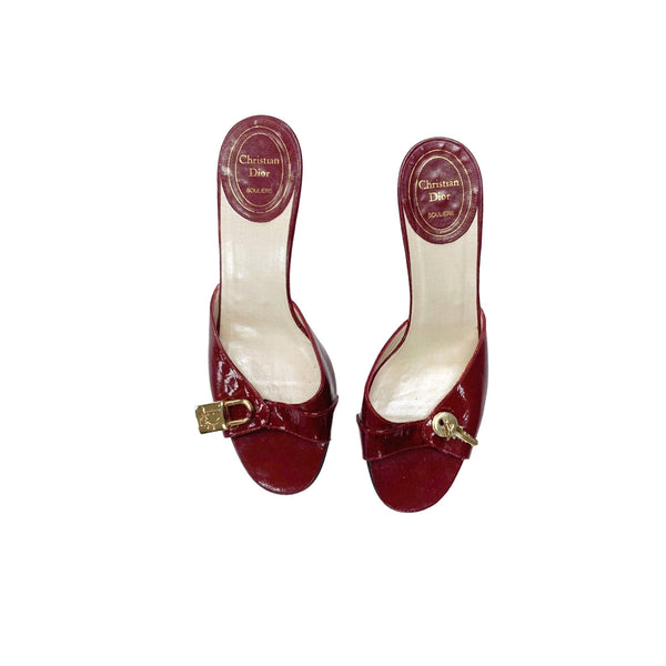 Dior Red Leather Lock & Key Kitten Heels - Shoes