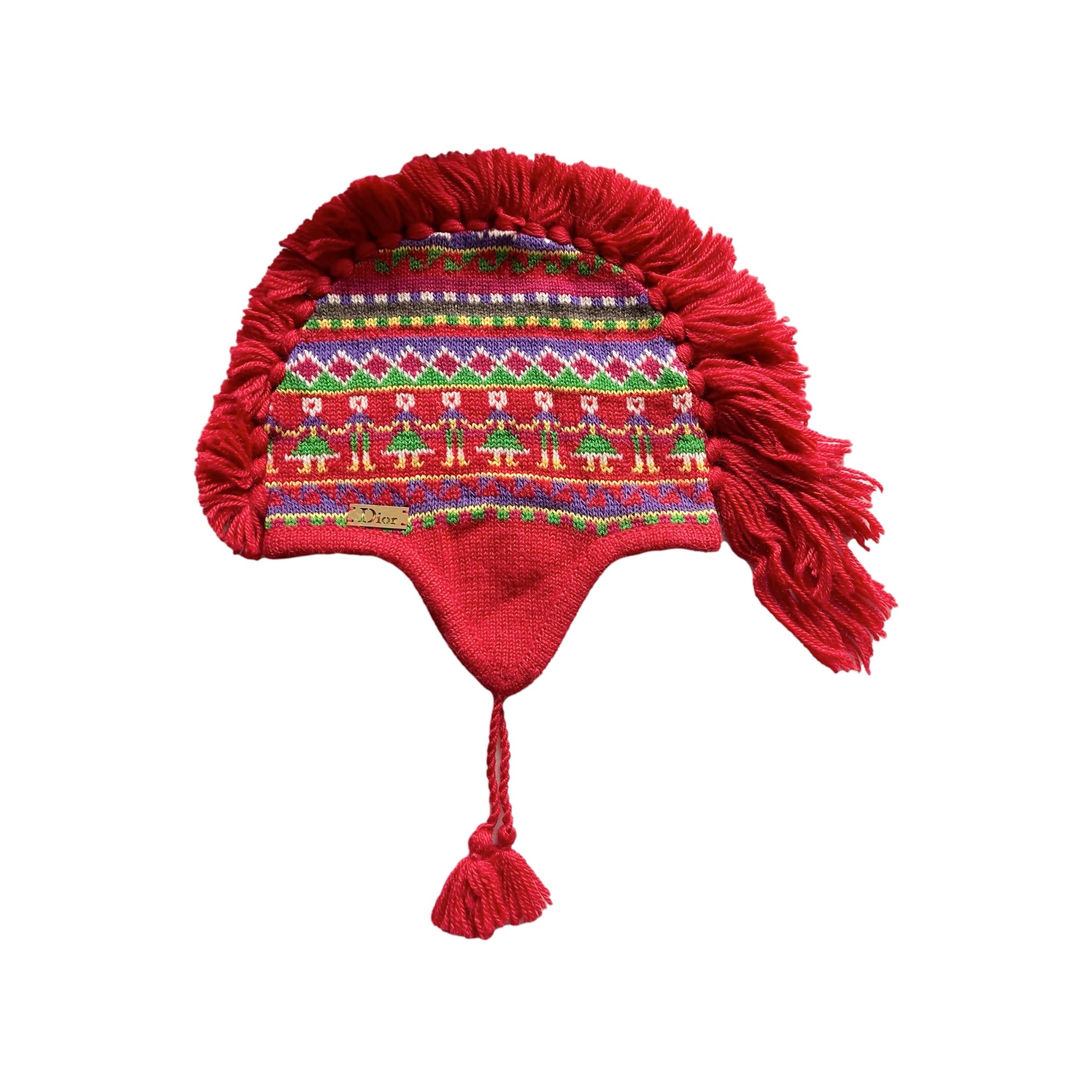 Dior Red Mohawk Logo Winter Hat - Accessories