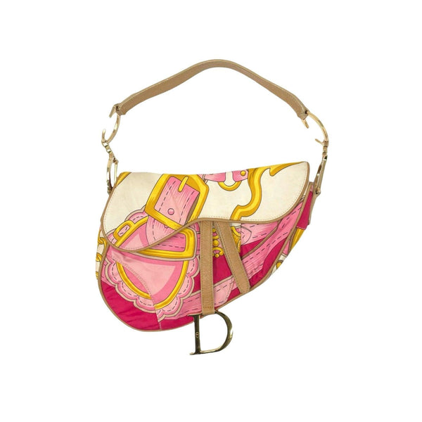 Dior Satin Print Saddle Bag - Handbags