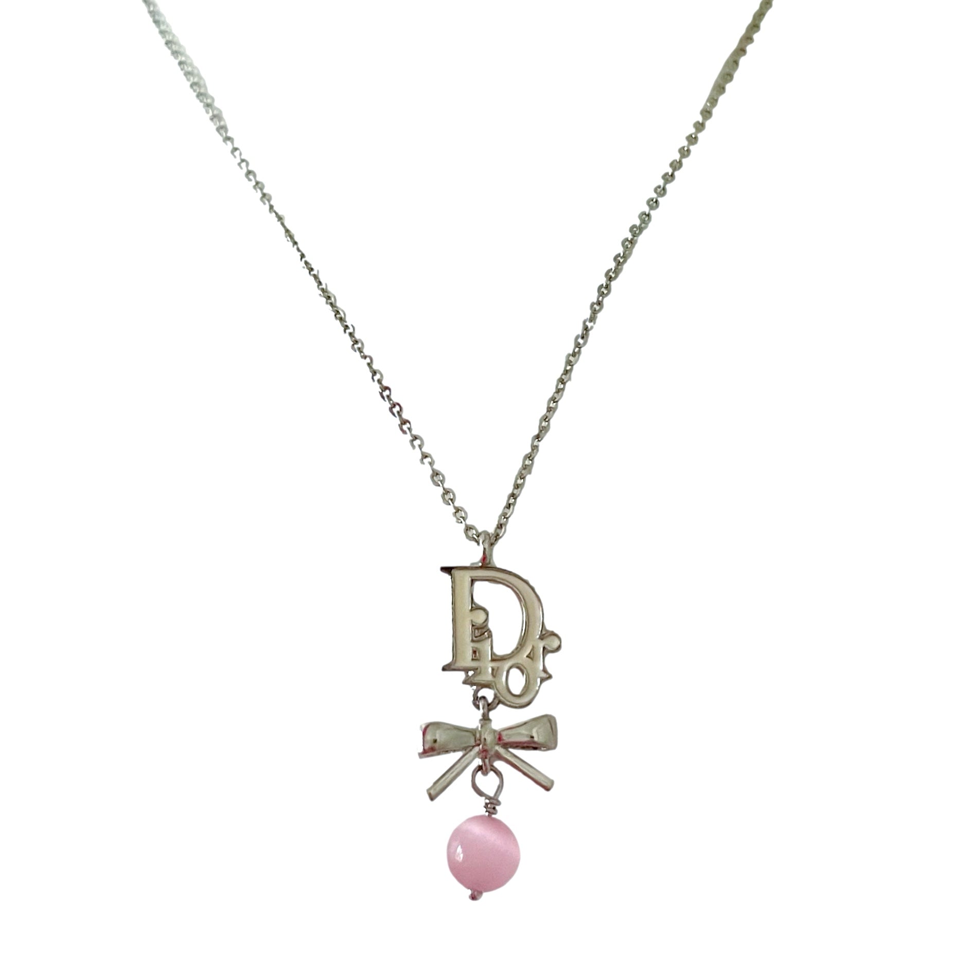 Dior Silver Bow Logo Necklace - Jewelry