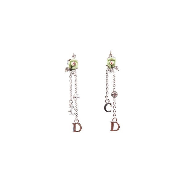 Dior Silver Floral Dangly Earrings - Jewelry