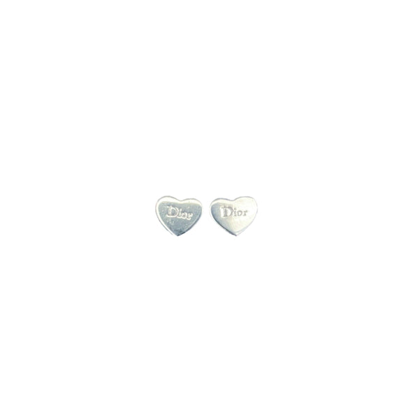 Dior Silver Heart Logo Earrings - Jewelry