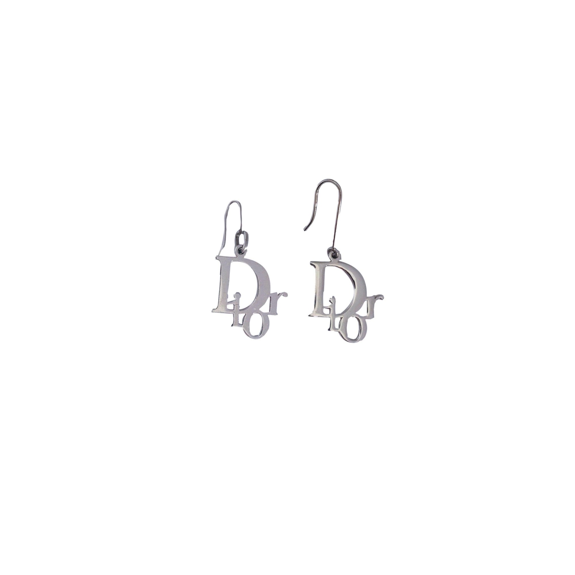 Dior Silver Logo Dangle Earrings - Jewelry