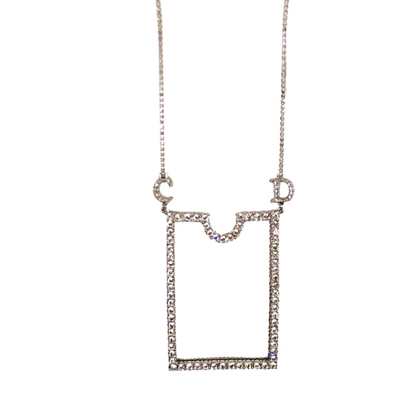 Dior Silver Rhinestone Credit Card Necklace - Jewelry