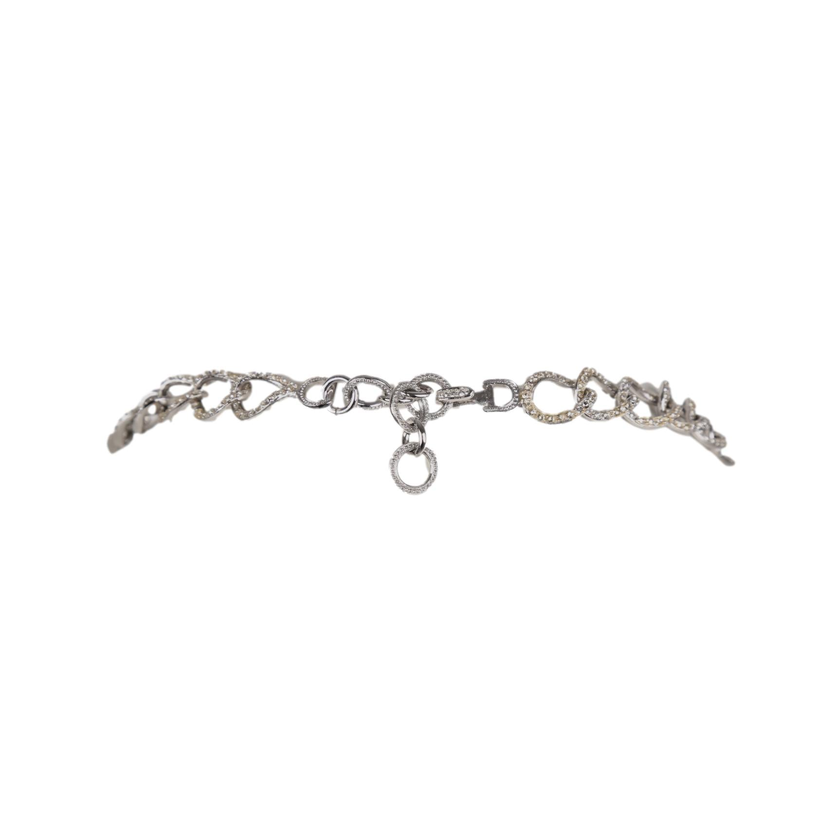 Dior Silver Rhinestone Logo Choker - Jewelry