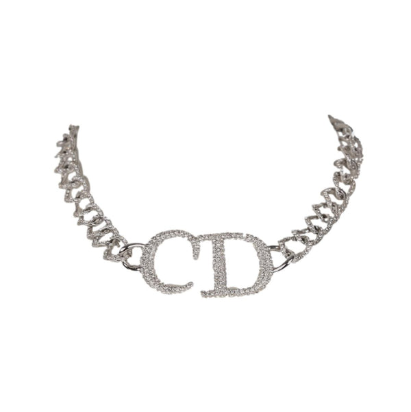 Dior Silver Rhinestone Logo Choker - Jewelry