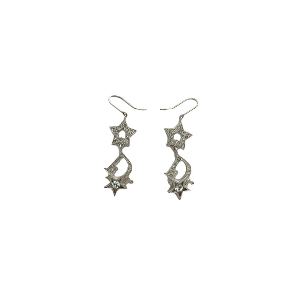 Dior Silver Rhinestone Star Dangle Earrings - Jewelry