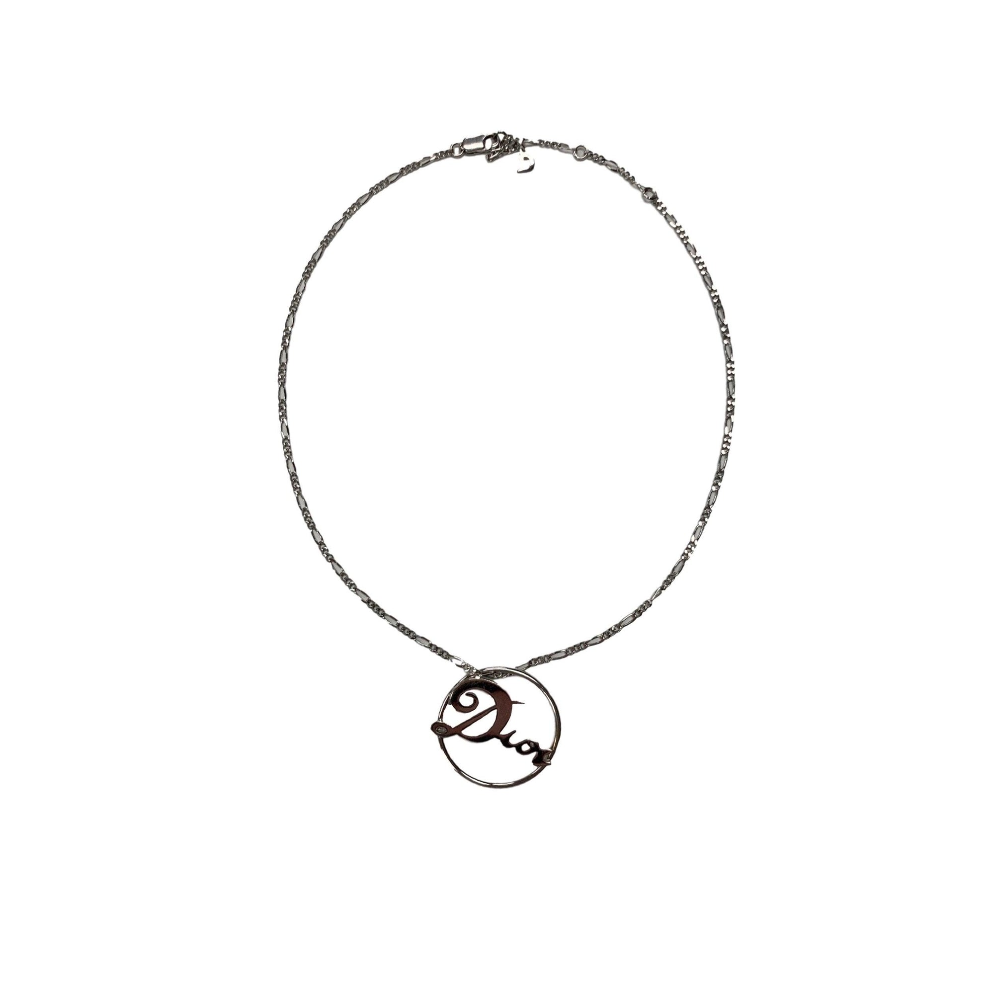 Dior Silver Round Logo Necklace - Jewelry