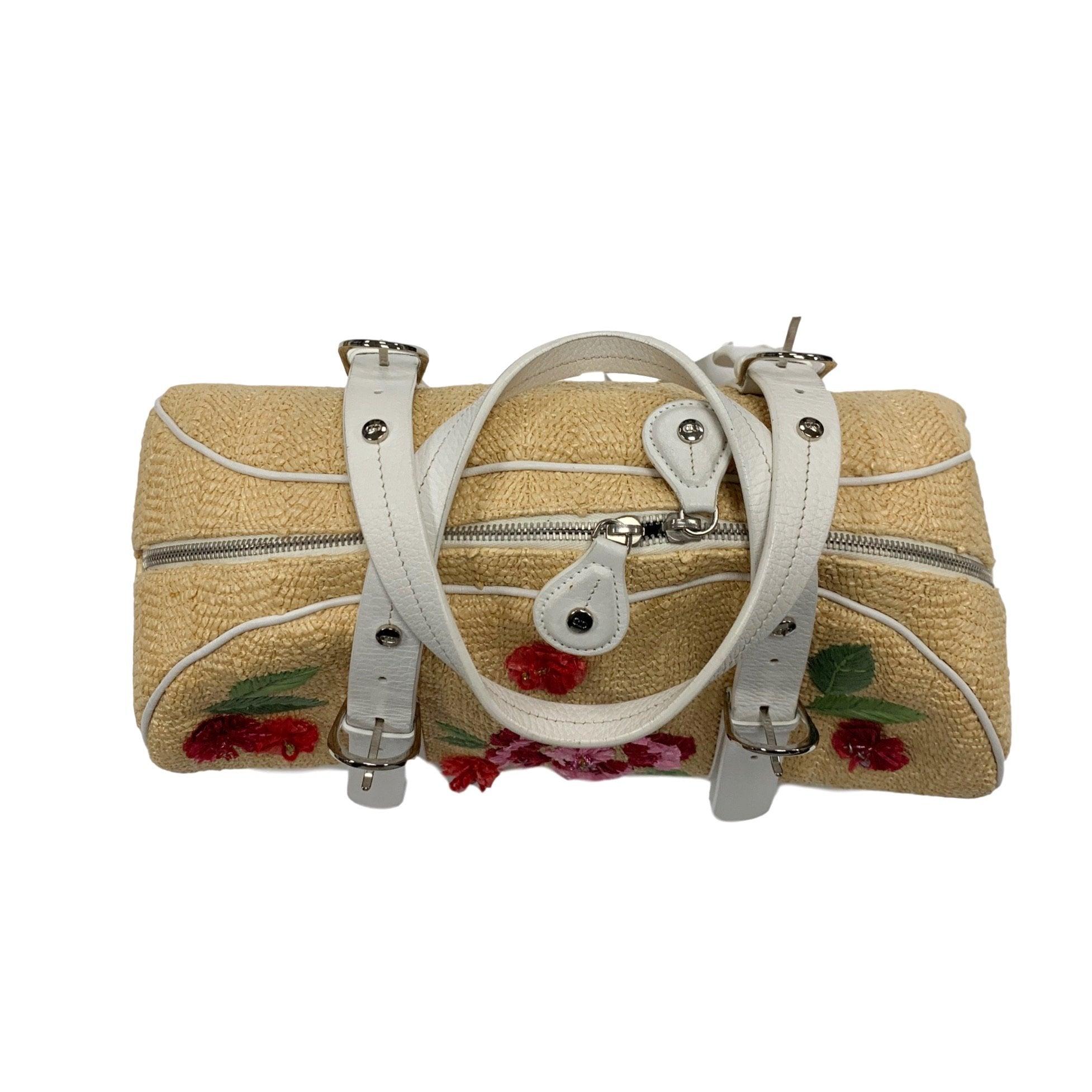 Dior Straw Floral Top Handle Bag - Handbags