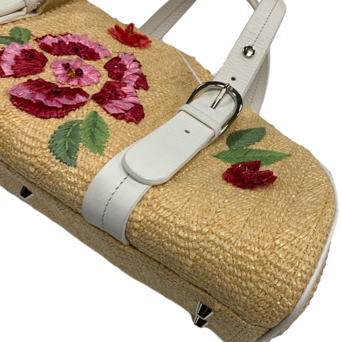 Dior Straw Floral Top Handle Bag - Handbags