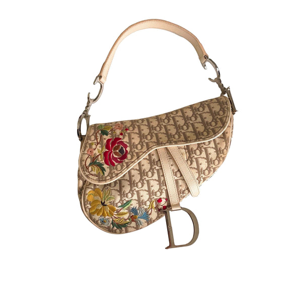 Dior Tan Monogram Floral Saddle Bag - Handbags