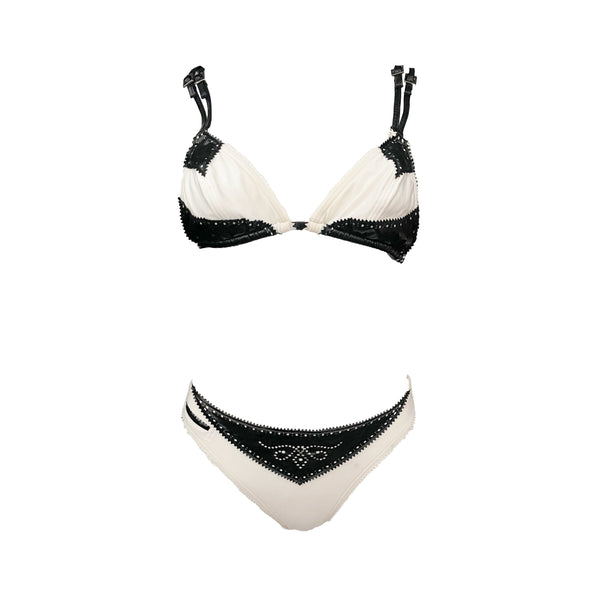 Dior White Leather Trim Bikini - Swimwear