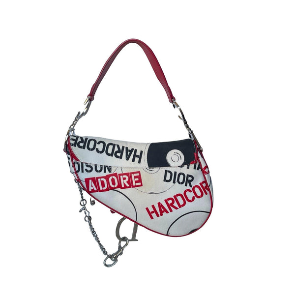 Dior White Logo Chain Saddle Bag - Handbags