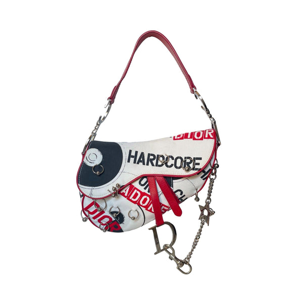 Dior White Logo Chain Saddle Bag - Handbags