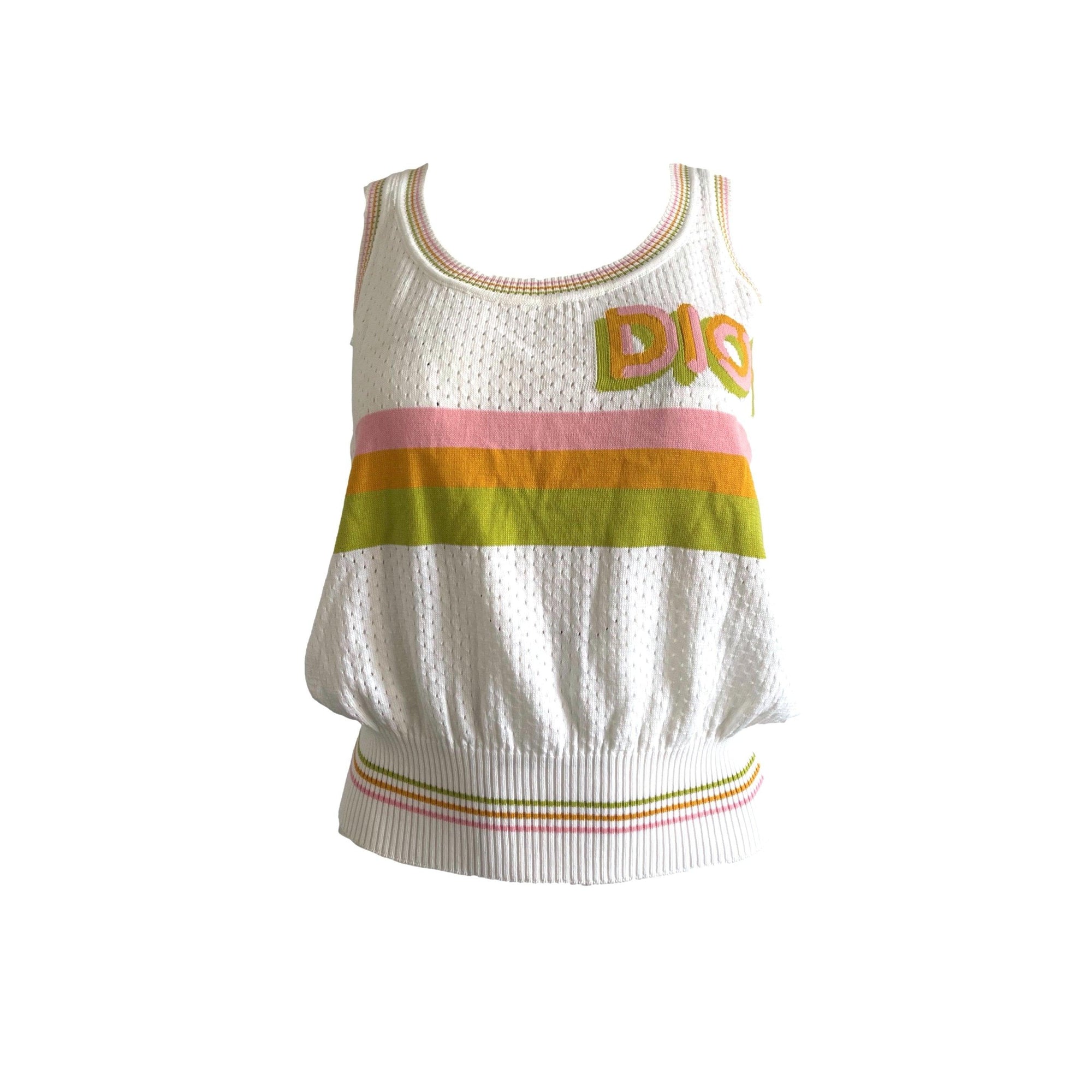 Dior White Perforated Logo Tank - Apparel