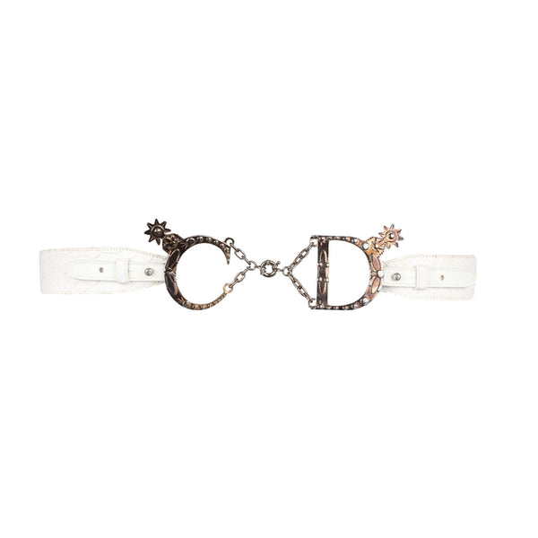 Dior White Snakeskin Logo Buckle Belt - Accessories