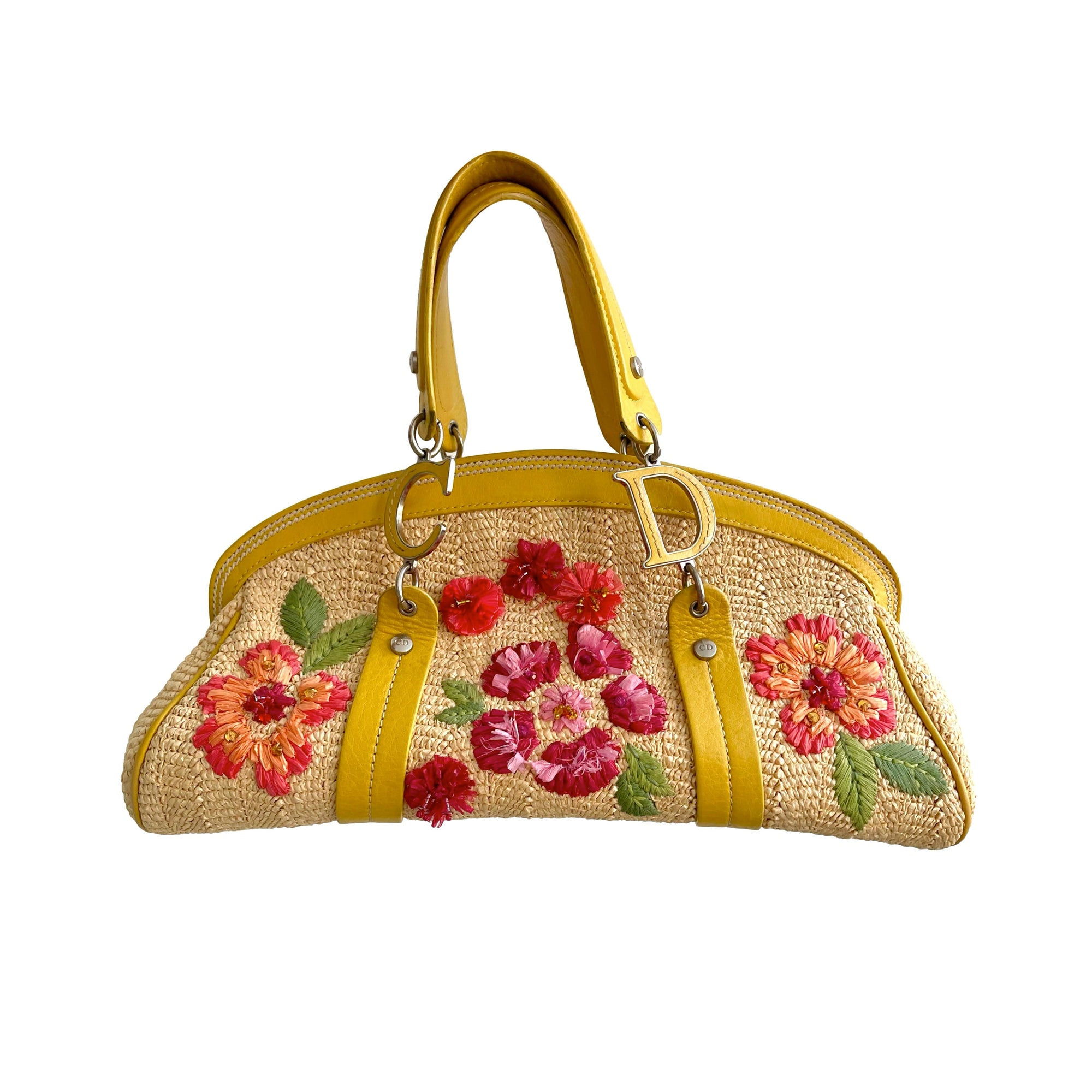 Dior Yellow Straw Logo Bag - Handbags