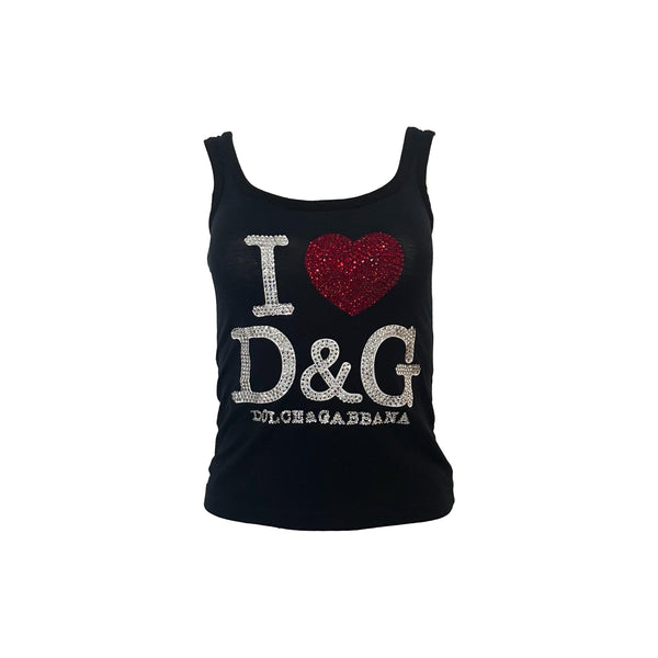 Dolce & Gabbana Black 'I LOVE D&G' Rhinestone Tank