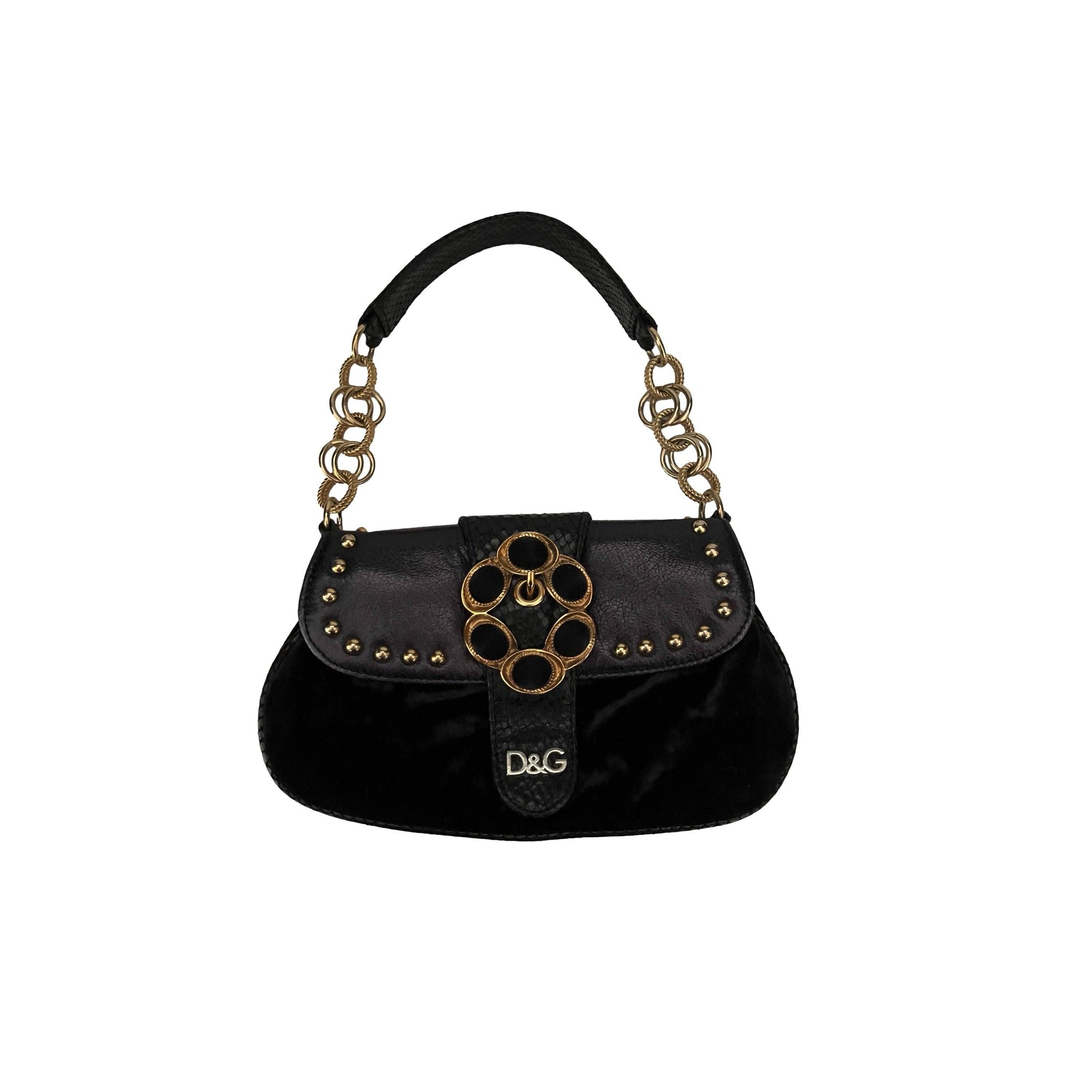 Dolce & Gabbana Black Suede Chain Mini Bag - Handbags