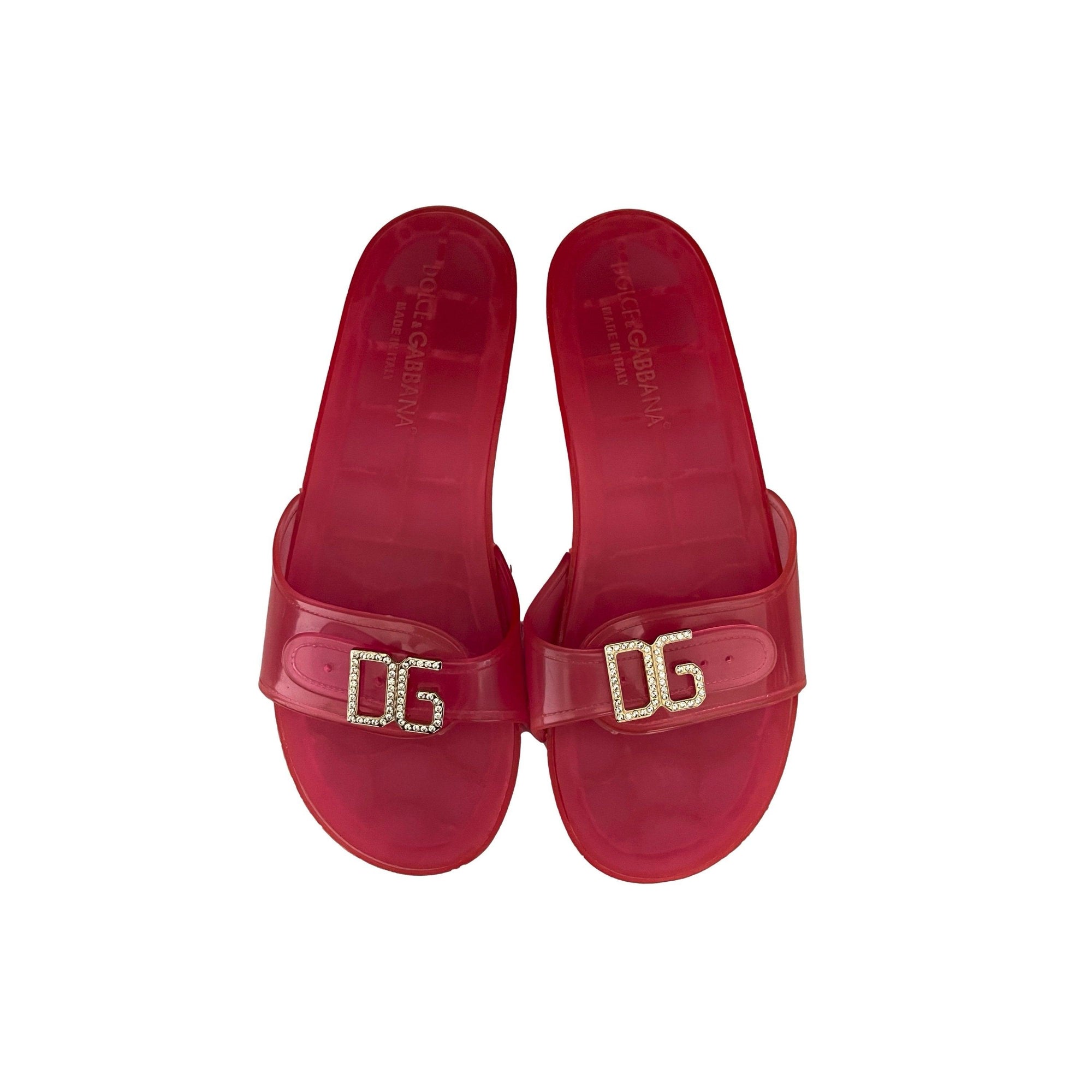 Dolce & Gabbana Pink Jelly Rhinestone Chunky Slides - Shoes