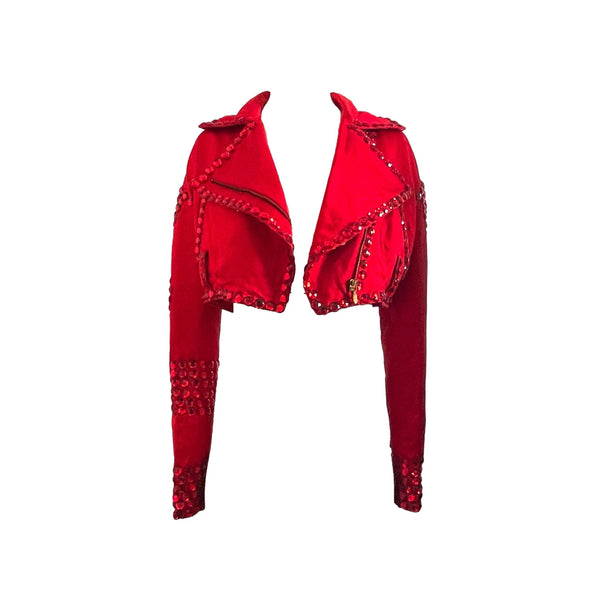 Dolce & Gabbana Red Crystal Crop Jacket - Apparel