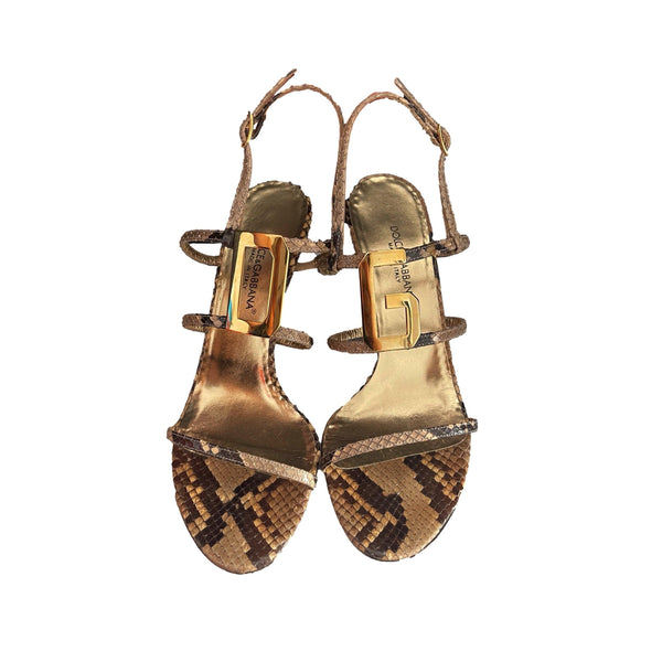 Dolce & Gabbana Snakeskin Logo Heels - Shoes