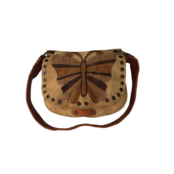 Dolce & Gabbana Tan Butterfly Suede Shoulder Bag