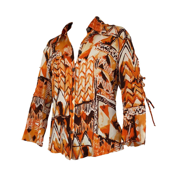 Escada Orange Print Silk Button Down - Apparel