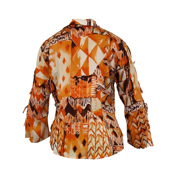 Escada Orange Print Silk Button Down - Apparel