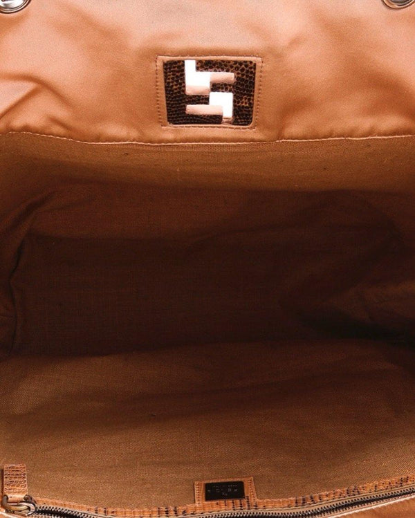 Fendi Baby Pink Satin Snakeskin Logo Tote - Handbags